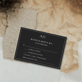 Zwart Monogram Maaltijdkeuze Trouwen RSVP Kaart