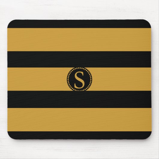Zwart monogram met goudfolie strips muismat (Voorkant)