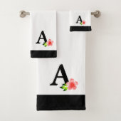 Zwart monogram met roze ventilatorbadhanddoekset bad handdoek (Insitu)