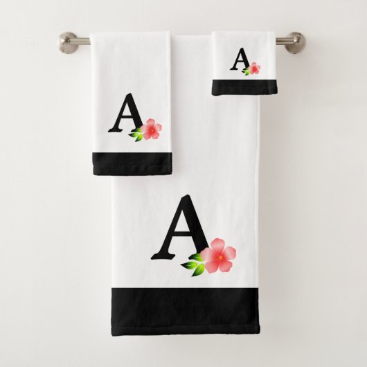 Zwart monogram met roze ventilatorbadhanddoekset bad handdoek (Insitu)
