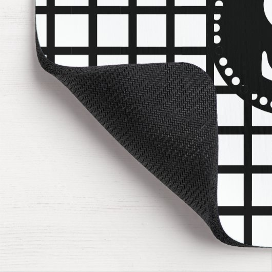 Zwart monogram met witte en zwarte cheques Stripes Muismat (Hoek)