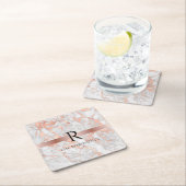 Zwart monogram & naam, wit en Roos goudmarmer Kartonnen Onderzetters (Insitu)