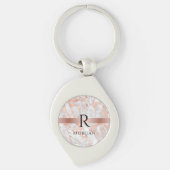 Zwart monogram & naam, wit en Roos goudmarmer Sleutelhanger (Voorkant)