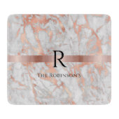 Zwart monogram & naam, wit en Roos goudmarmer Snijplank (Voorkant)