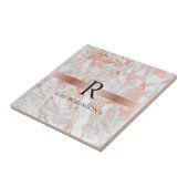 Zwart monogram & naam, wit en Roos goudmarmer Tegeltje (Zijkant)