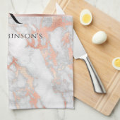 Zwart monogram & naam, wit en Roos goudmarmer Theedoek (Quarter Fold)