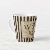 Zwart monogram Nautisch Anker Oude Wereldkaart Latte Mok (Linkerhoek)