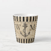 Zwart monogram Nautisch Anker Oude Wereldkaart Latte Mok (Voorkant)