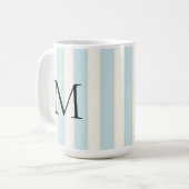 Zwart Monogram op Blauw & Antiek Wit Streep Koffiemok (Voorkant links)