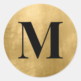 Zwart Monogram op Faux Gold Folie Ronde Sticker