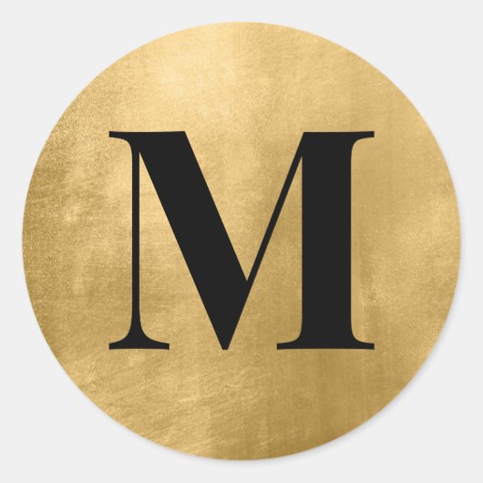 Zwart Monogram op Faux Gold Folie Ronde Sticker (Voorkant)