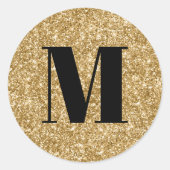 Zwart Monogram op Faux Gold Glitter Ronde Sticker (Voorkant)