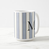 Zwart Monogram op Grijs & Antiek Wit Streep Koffiemok (Voorkant rechts)