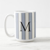 Zwart Monogram op Grijs & Antiek Wit Streep Koffiemok (Links)