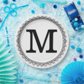 Zwart monogram op maat papieren bordje (Feest)