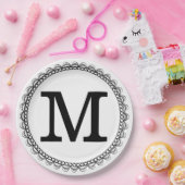 Zwart monogram op maat papieren bordje (Feest)