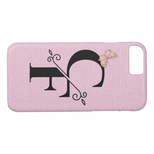 zwart monogram op roze ingegraveerde achtergrond Case-Mate iPhone case (Achterkant (Horizontaal))