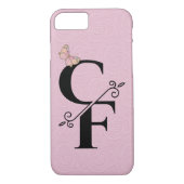 zwart monogram op roze ingegraveerde achtergrond Case-Mate iPhone case (Achterkant)