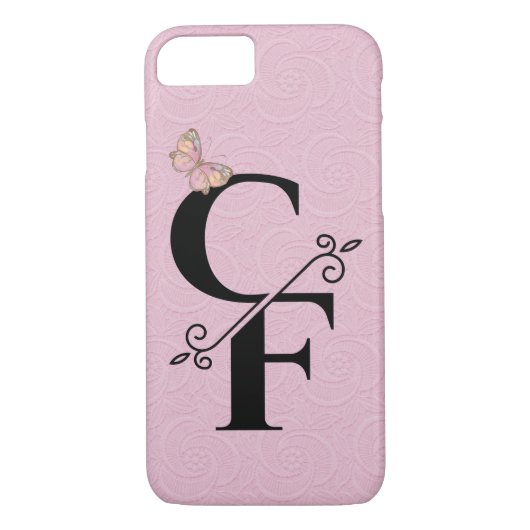 zwart monogram op roze ingegraveerde achtergrond Case-Mate iPhone case (Achterkant)
