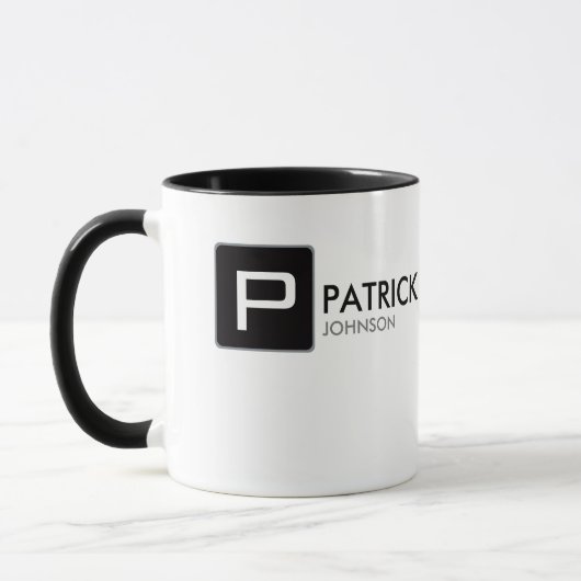 zwart monogram op wit gepersonaliseerd mok (Links)