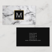 zwart monogram op wit marmer visitekaartje (Voorkant / Achterkant)