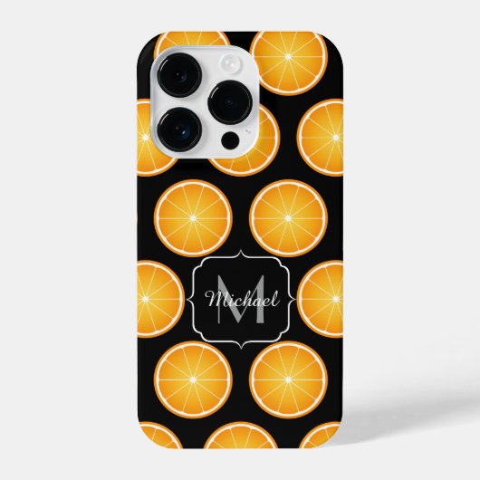 Zwart monogram Oranje moerassnijdsel kool iPhone Hoesje (Achterkant)