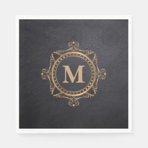 Zwart monogram ornamental mandala servet