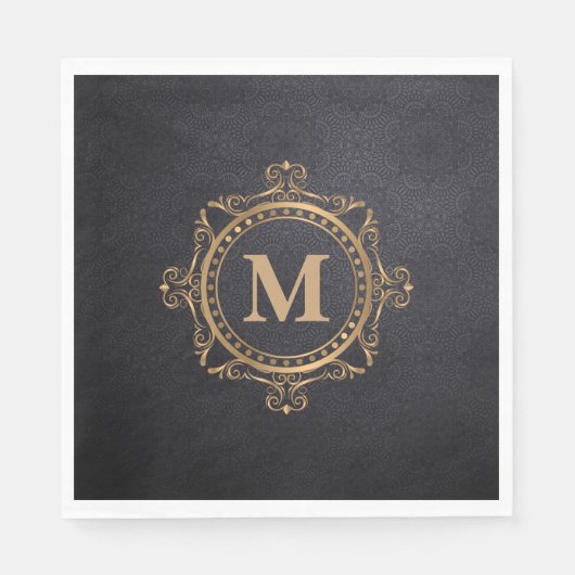 Zwart monogram ornamental mandala servet (Voorkant)