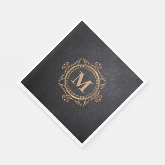 Zwart monogram ornamental mandala servet (Hoek)