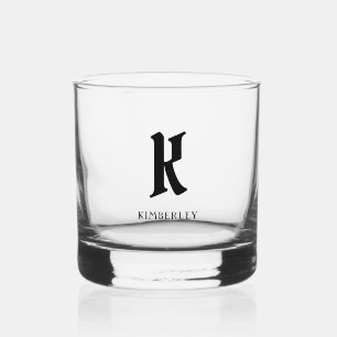 Zwart Monogram, oude stijl letter typografie Whisky Glas