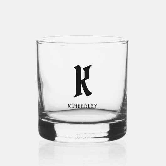 Zwart Monogram, oude stijl letter typografie Whisky Glas (Voorkant)