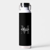 Zwart monogram penseelscript waterfles (Voorkant)