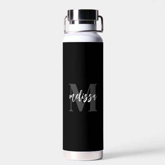 Zwart monogram penseelscript waterfles (Achterkant)