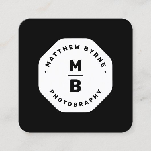 Zwart Monogram Professionele Fotograaf Embleem B Vierkante Visitekaartje (Voorkant)
