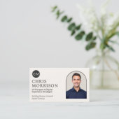 Zwart Monogram Professionele QR Code Foto Visitekaartje (Staand voorkant)