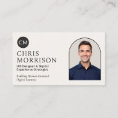 Zwart Monogram Professionele QR Code Foto Visitekaartje (Voorkant)