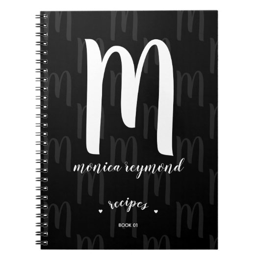 Zwart monogram receptenboek voor de chef-kok notitieboek (Voorkant)