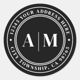 Zwart Monogram Retouradres Ronde Sticker