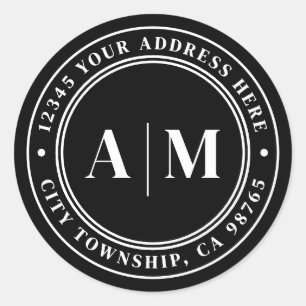 Zwart Monogram Retouradres Ronde Sticker