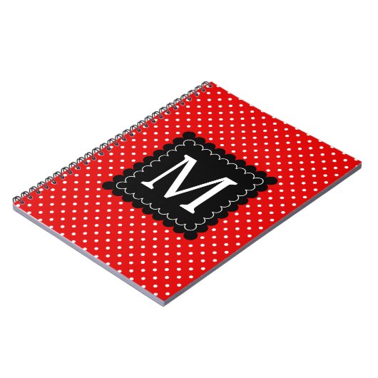 Zwart monogram rood wit pols patroon zwart notitieboek (Linkerzijde)