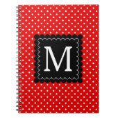 Zwart monogram rood wit pols patroon zwart notitieboek (Voorkant)