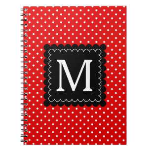 Zwart monogram rood wit pols patroon zwart notitieboek