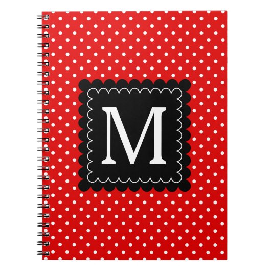 Zwart monogram rood wit pols patroon zwart notitieboek (Voorkant)