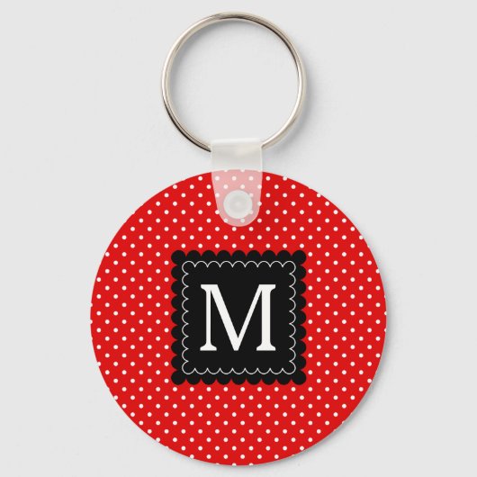 Zwart monogram rood wit pols patroon zwart sleutelhanger (Voorkant)
