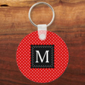 Zwart monogram rood wit pols patroon zwart sleutelhanger (Voorkant)