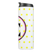 Zwart Monogram Roze Gele Polka Dots Thermosbeker (Geroteerd rechts)