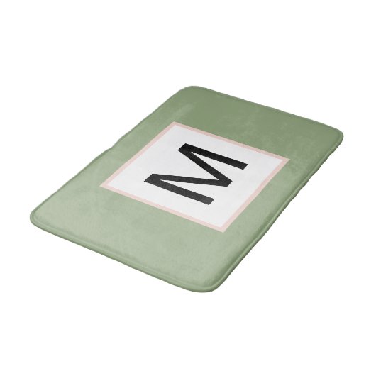 Zwart Monogram Sage Groen en Blush Badmat (Gekanteld)