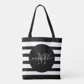 Zwart Monogram Script Calligrafie Modern Stripe Tote Bag (Achterkant)