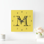 Zwart monogram-scriptnummers op geel wcn vierkante klok (Huis)