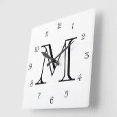 Zwart monogram-scriptnummers op witte wcn vierkante klok (Hoek)